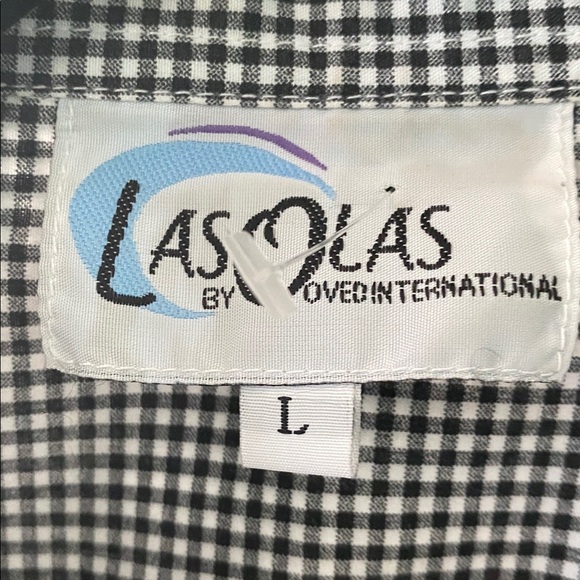 Las Olas by Ovedinternational  Gingham Button Down ShirtCat Embroidered S L W-18 - Picture 4 of 6